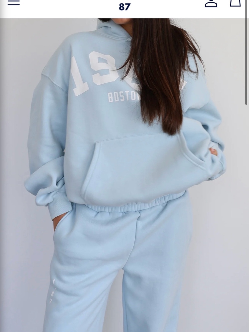 1987 Light Blue Hoodie & Wide Leg Sweatpants Set - Picture 3 of 12